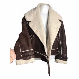 Moda International | Sherpa Lined Leather Jacket Statement Moto Jacket